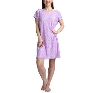 Hanes Comfort Sleep Printed Short Sleeve Sleep Shirt Floral Purple White LG